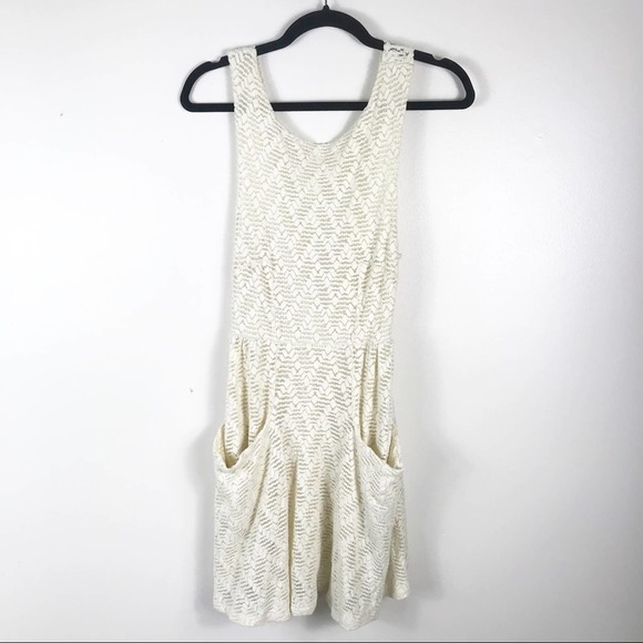 Free People Dresses & Skirts - Free People Lace Poppy Boho Mini Dress in Tea Fit & Flare Open Back Cream Small